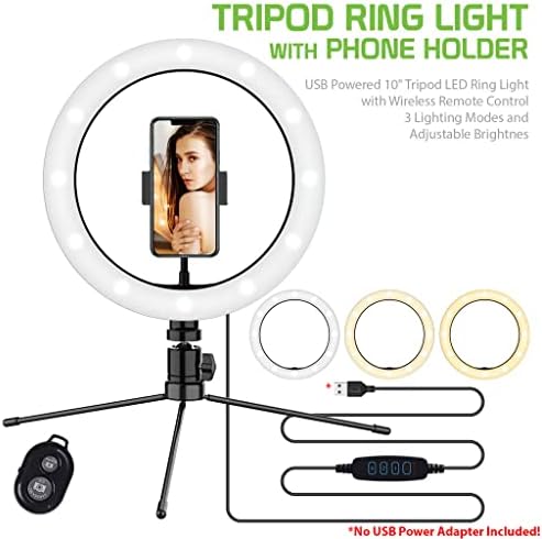 Svijetlo selfi prsten trobojno svjetlo kompatibilno s vašim Philips Xenium S307 10 inča s daljinskim upravljačem