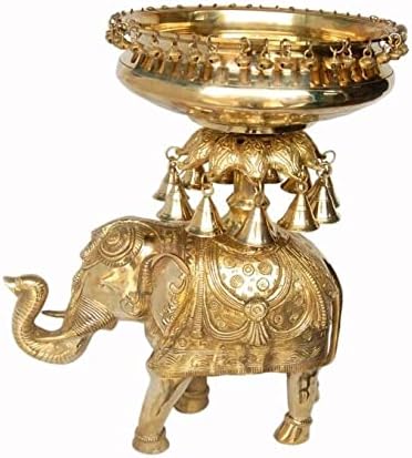 Sharvgun 20 inčni ručni urezani dizajn Zlatni mesingani prtljažnik na slonu statue Viseća zvona Urli zdjele Početna Dekor Poklon braka, 37.92 lbs