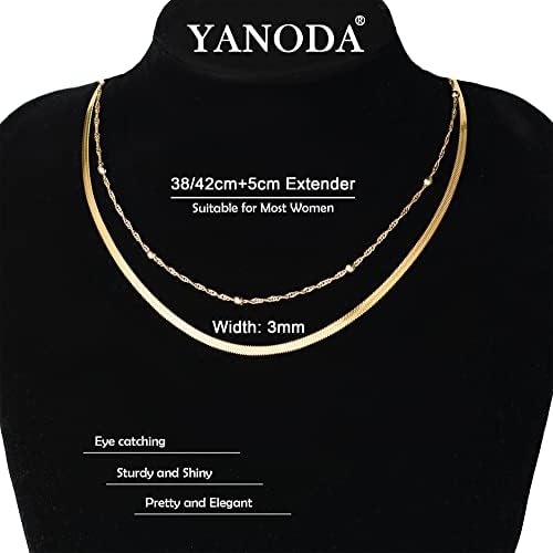 Yanoda Herringbone ogrlica za žene, 14k Zlatne ogrlice za žene, Dainty slojevita Zlatna ogrlica za