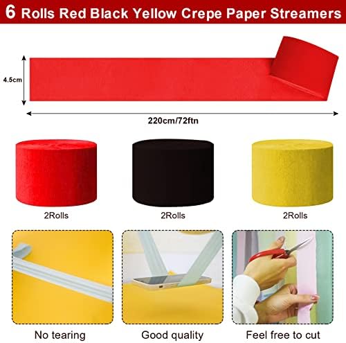 Bbeitoo Crveni crni žuto-krep papirnim streamerierima-6 Rolls Crepe Paper Roll crtani rođendanski rođendani