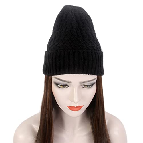 N / modni evropski i američki ženski šešir za kosu crni pleteni šešir perika duga ravna smeđa kapa