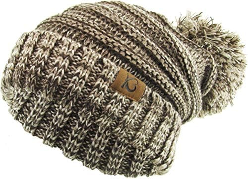 KBETHOS Women-ov zimski topli debeli prevelični kabel pleteni palijski kapu s pom pom rebrastim rastezanjem