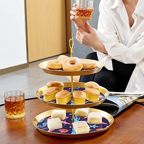 Morski konj Shell Navy troslojni stalak za torte voćna ploča za deserte kolači slatkiši voće stalak za švedski
