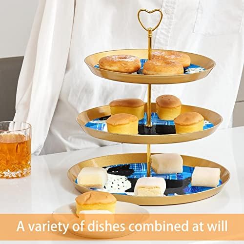 Cupcake ekrake desertna toranj, plastična 3 resied peciva Zlatna postolja, plava pasa desertna kula za