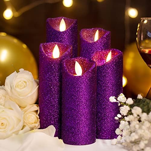 Evenice Božić Purple Glitter Candle flameless Candles Moving Flame Wick sa daljinskim tajmerom, pakovanje