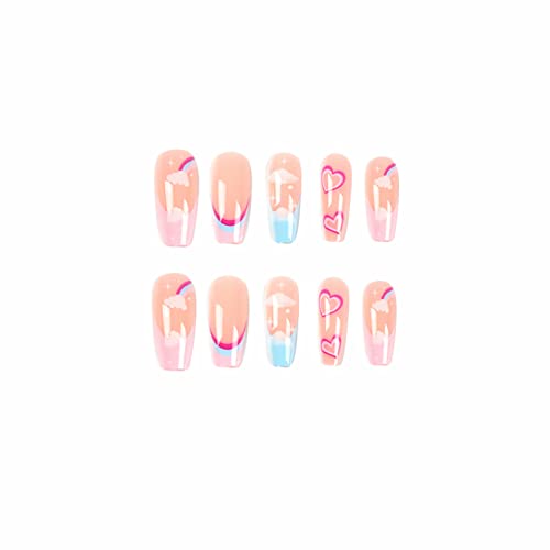 BABALAL Coffin Press na noktima dugi lažni nokti Pink Stick na noktima Rainbow akril nokti 24kom Ballerina