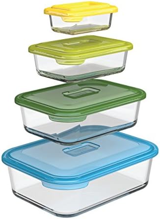 Joseph Joseph Nest plastični kontejneri za skladištenje hrane Set sa poklopcima nepropusni za mikrotalasnu pećnicu, 12-komad, višebojni & Nest Glass storage posuđe-višebojni, Set od 4, višebojni