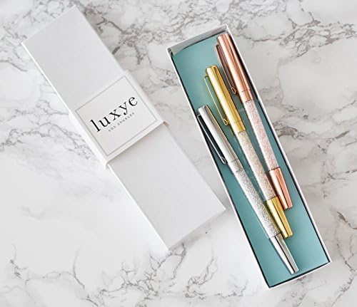 Luxye Crystal olovka - 3 kom. Rose Gold kristalni gel s kapom u sjajnom bijelom poklon boxu | Rose Gold olovka ured pribavljanja poklona za žene, djeveruše, rođendan, suradnike, vjenčanje