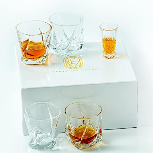 Povišen život 4 komad Whisky Glass Set sa 2oz Shot Glass u luksuznoj poklon kutiji-Barware za muškarce