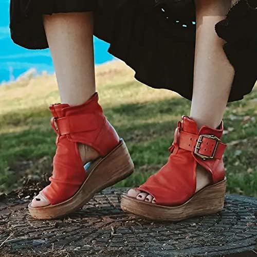 JUSTHIGH Vintage Wedge Sandale Žene Udobne otvorene prste ljetne rimske sandale Espadrille Platform sandale sa kopčom