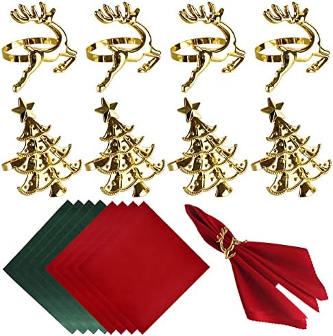 16 kom božićne rings platno, uključuju 8 komada zlatne prstenove sa salvetama sa 8 komada solidne boje večere salvete za zabavu, trpezariju, blagovaonicu, vjenčanje, stoltep dekor