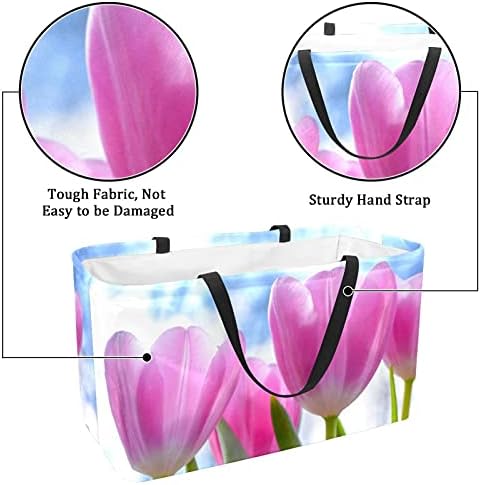 LORVIES Pink Tulip Flower višekratna sklopiva izdržljiva torba za kupovinu namirnica - velika strukturirana torba za teške uslove rada