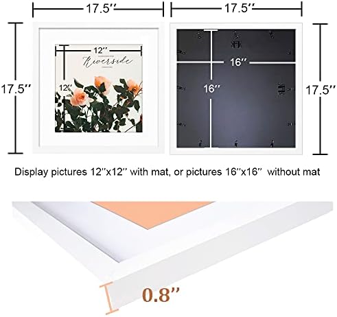 Threeveve 16x16 Frame White, displej 12x12 slika sa mat ili 16x16 slika bez prostirke, zidni montaža Početna Dekor fotografije Foto okvir, skup od 3