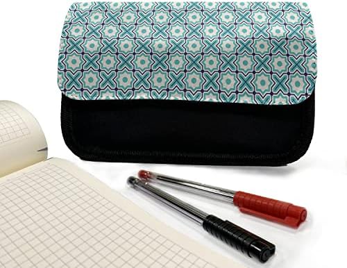 Lunarable Teal pernica, klasični rešetkasti uzorak, torba za olovku od tkanine sa dvostrukim patentnim zatvaračem, 8,5 x 5,5, Teal bež