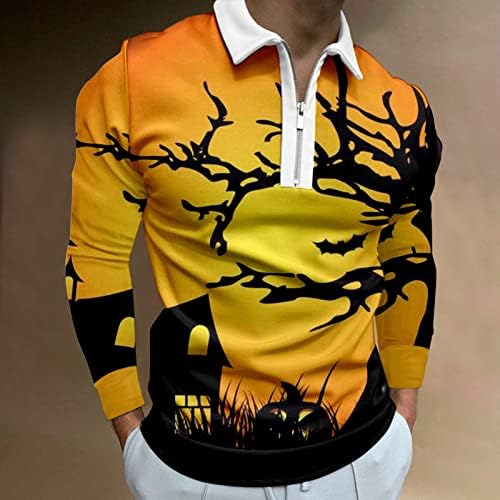 ZDDDO Halloween Polo majice za muške, dugih rukava ogrlica mišića golf vrhovi smiješna grafička pukotina