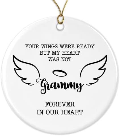 GavinsDesigns u ljubavi memorije Grammy Ornament Božić spomen gubitak Grammy godišnjice - vaša krila su bili spremni, ali moje srce nije Grammy zauvijek u našem srcu-keramički ukras obje strane