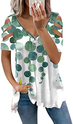 Ženski ispisani povremeni patentni patentni patentni patentni tunik bluza hladnog ramena majica s kratkim rukavima TOP HENRY majica