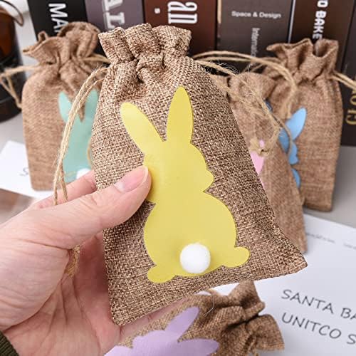 ZWMBYN Uschen BURLAP bombonske torbe sa crtežom, za višekratnu uskrsnu vrećicu za pohranu jaje za poklone za zabavu, posteljina od zekova za ublažavanje za uskrsnu stranu naklonost