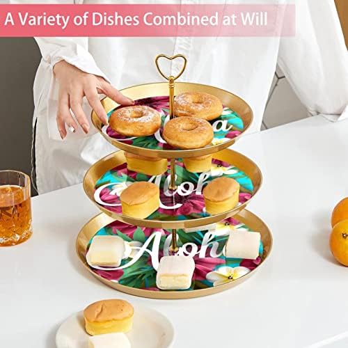 3-komadni stalci za torte, HIBISCUS ružičasti ljiljani plumeria cvijeće ostavlja plastični nosač od kockake slatkiši za desertni zaslon za desert za vjenčanje za rođendan Čaj za vjenčanje