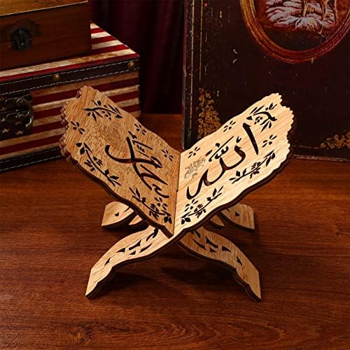ABOOFAN Kuran Kuran Holy Book Stand Holder sklopivi drveni stalak za knjige sa zamršenim rezbarijama kaligrafija polica za knjige Muslim Eid Ramadan vjerski poklon