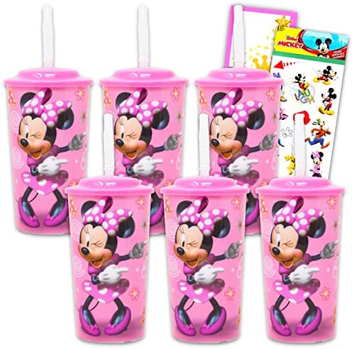 Disney Minnie Mouse Sippy Cup Set-6 paketa Minnie Tumbler sa slamnatim snopom sa Mickey naljepnicama i vješalicom