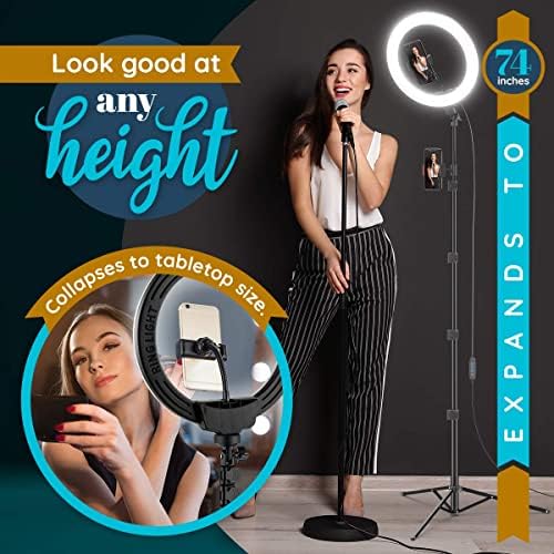 GearLight 12 LED ring light stalak i držač telefona - Stativ za Selfie svjetlo sa podesivom visinom i režimima osvjetljenja za TikTok, YouTube, Zoom, video snimanje, računar, šminku i fotografiju