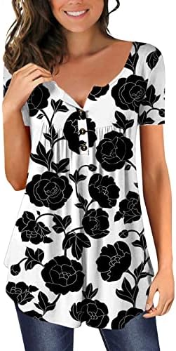 2023 ženska košulja ljetna kratka rukava T Shirt Plisirana Flowy Henley tunika Tops Casual V vrat bluze