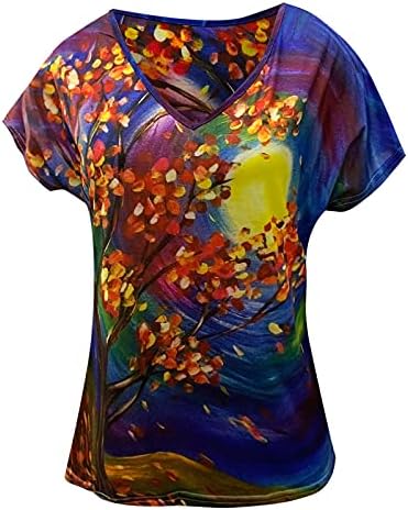 Ljetni vrhovi za žene, cvjetna grafika Vneck kratki rukav Oversize workout Shirts Womens Shirts