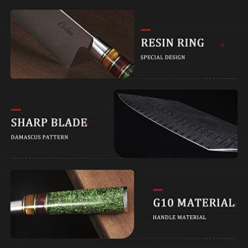 Orlan Kitchef Chef, 7,5-inčni santoku nož japanski VG10 nehrđajući čelik Prekrasan uzorak i G10 ručka sa posebnim prstenom za smole profesionalni damasku nož - šuma