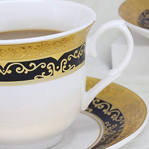 Ufengke 7oz British Royal Cup set za kafu, zlatni porculan set kafe od 6, keramički cvjetni čaj i tanjur,