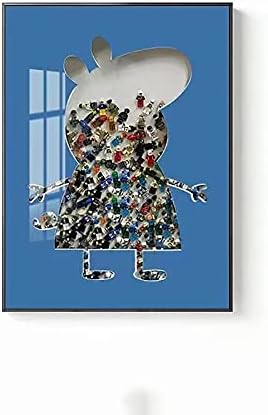 Crtane dekorativne slike, Moderna i jednostavna dečija soba trodimenzionalne ručno rađene zidne slike, ručno rađene kolaž Robot zanatske slike, plava c,35.4x53in