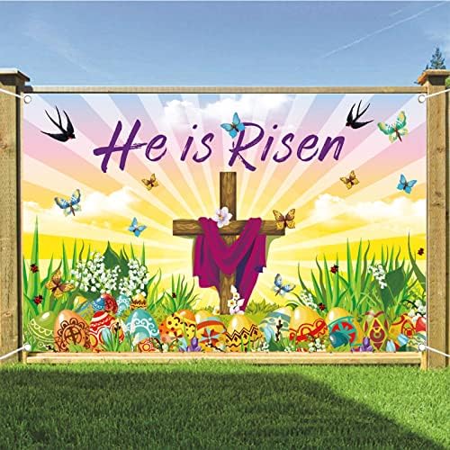 On je Risen Banner religijski ukrasi za uskršnje pozadine, Uskršnja pozadina za uskršnje vjerske dekoracije, 72.8 x 43.3 inča
