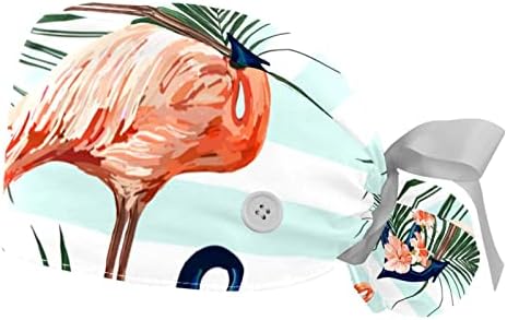 2 PCS sestra piling kapice Žene duge kose, sidrišta tropska flamingosa Podesiva radna kapa s gumbom