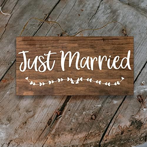 Samo oženjeni znak - 6 '' x 12 '' Nosilica sa drvenim prstenom - vjenčani drveni znak - Ceremonija vjenčanja - Trstac Wood Wedding Nother - Country Chic znakovi - Track Letect Decor