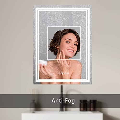 SaniteModar LED ogledalo za kupatilo sa Bluetooth-om, 32 x 24 inča, protiv magle,zatamnjiva 3 svjetla u boji ogledalo za kupatilo, zidna šminka sa dodirom horizontalno / vertikalno…