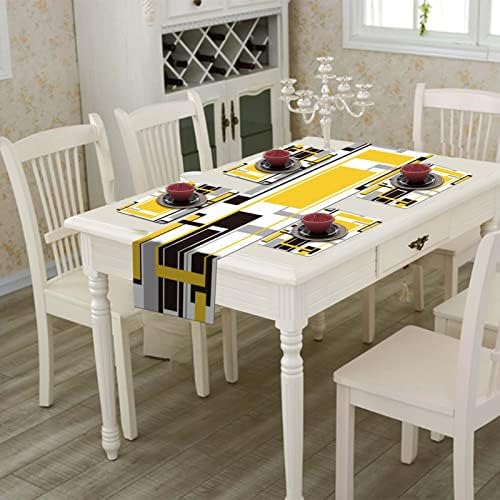 Lonon Placemats Set od 6 i stolnog trkača, žute geometrijske prostirke za stolu postavljeno dvostruko