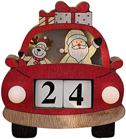 LIUSHI drveni Advent Kalendar Božić sob Santa Claus ukras u obliku automobila za stol kamin prozor ručni ukrasi, višebojni, crveni