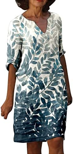 Nyybw Žene Vintage Print Haljina V Izrez Haljina Srednje Dužine Dnevna Haljina Pola Rukavi Haljine Modni Elegantne Haljine
