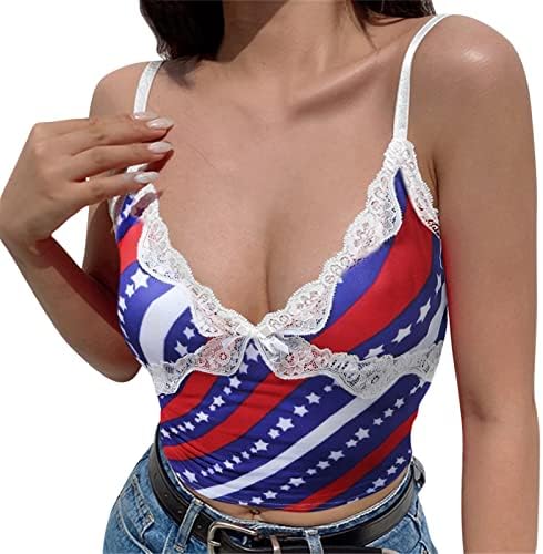 4. jula Crop Top za žene Casual Summer Sexy bez rukava Cami Shirts američka zastava Patriotske majice