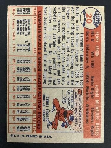 HANK ARON 1957 TOPPS 20 Baseball Card Milwaukee Braves MVP WSC 25xall Star Hof - Bejzbol kartice