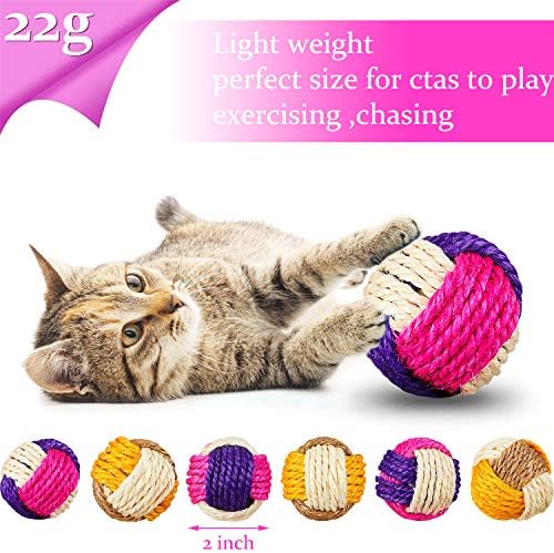 Weewoody 6 komada Mačka igračka Ball Sisal Ball Interaktivna mačka Ball Cat Rolling Ball Scratch Tyy