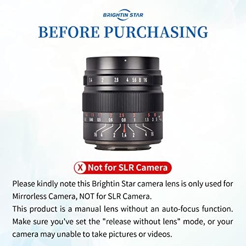 Brightin Star 50mm F1. 4 ručno fokusirano glavno sočivo za Fujifilm XF-Mount kamere bez ogledala - APS-C MF standardni fiksni objektiv velikog otvora blende, pogodan za XT5, XT4, XT30, XPRO3/2, XT200, XS-10, XA7, XE4/2, XH1/2