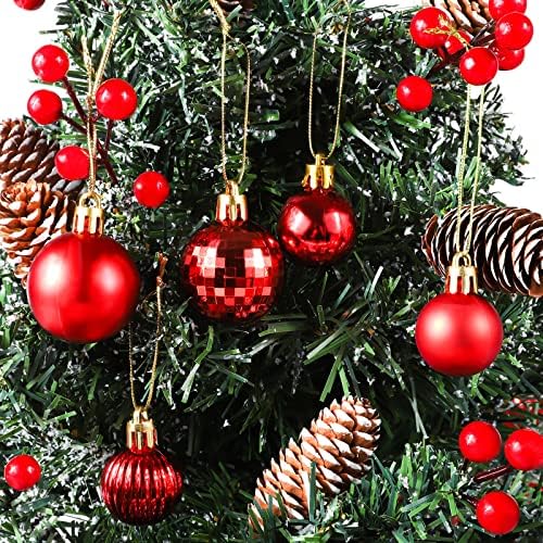 Aodaer 142 komada crveni raznovrsni ukrasi za božićnu jelku Set otpornih na lomljenje viseća dekoracija, Lopta za jelku, sjajna Božićna Božićna zvijezda, Bowknot, šljokice, listovi za Božić Tree Holiday Wedding Party