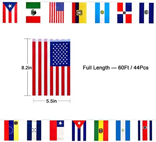 LyButty 2 Set 22 zemlje zastave španskog govornog područja Banner String latinoameričke zastave za latinoameričke zastave za Hispansko mjesečne dekoracije, 60 stopa 44 zastave