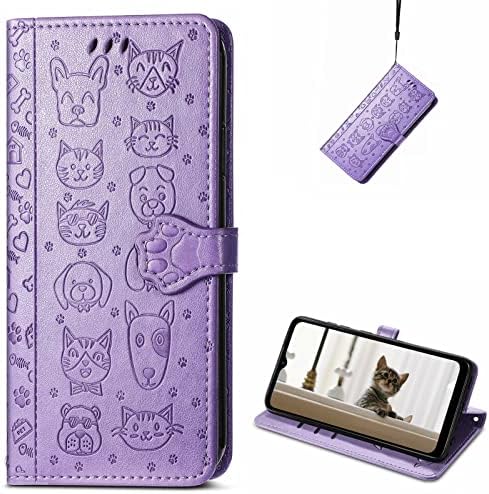 CCSmall torbica za novčanik za Motorola Moto G51 5G, Crtić za mačke psa slatki stil sa držačem lične karte PU kožna Navlaka za telefon na preklop za Motorola Moto G51 5G MG ljubičasta