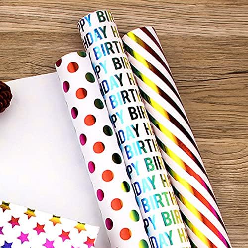 Rola rođendanskog papira za umotavanje-17 inča X 120 inča po roli - Mini rolna papira za umotavanje poklona-3 šareni dizajn papira za umotavanje poklona za rođendan