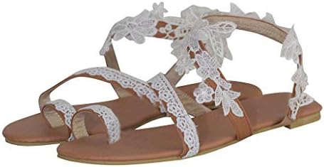 Ženske ravne sandale Ljetne boemske sandale za plažu čipke cvjetne biserne flip-flop-flops cipele za vjenčanice za dame