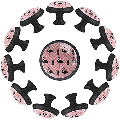 12 komada Tropski flamingosi ružičasti talasni stakleni gumbi za Komode, 1,37 x 1,10 u okruglom kuhinjskom ormariću za dečiju sobu za rasadnike kućne kancelarije