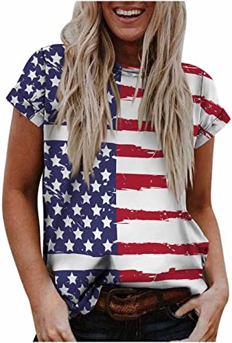 Košulje od 4. jula za žene Dan nezavisnosti Patriotska majica Kratki rukav Crewneck Star Striped