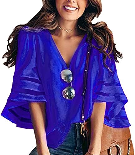 Andongnywell ženski bluzovi V izrez 3/4 BELL rukav casual labav top košulja TUNICS Bluza